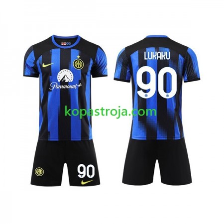Billiga Fotbollströjor Inter Milan Lukaku 90 Barn Hemma tröja 2023/24 Kortärmad